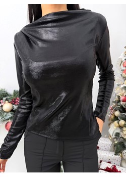 Czarna Błyszcząca Bluzka z Dekoltem w Łódkę ze sklepu ModnaKiecka.pl w kategorii Bluzki damskie - zdjęcie 187943681