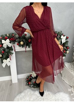 Bordowa Połyskująca Sukienka z Siateczką ze sklepu ModnaKiecka.pl w kategorii Sukienki - zdjęcie 187943710