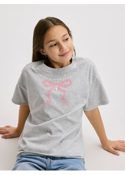 Reserved - T-shirt z perełkami - jasnoszary ze sklepu Reserved w kategorii Bluzki dziewczęce - zdjęcie 187943884