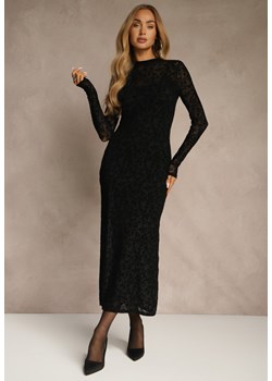 Czarna Koktajlowa Sukienka z Wiskozą w Welurowe Kwiaty Amette ze sklepu renee.pl w kategorii Sukienki - zdjęcie 187946522