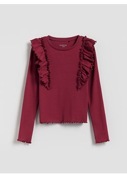 Reserved - Prążkowana bluzka z falbanką - jasnofioletowy ze sklepu Reserved w kategorii Bluzki dziewczęce - zdjęcie 187950200