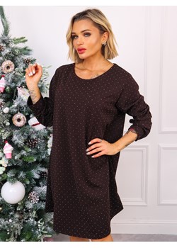 SUKIENKA ZDOBIONA CYRKONIAMI- CZEKOLADOWA ze sklepu olika.com.pl w kategorii Sukienki - zdjęcie 187951532