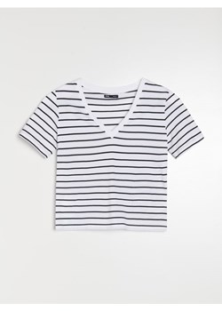 Sinsay - Bawełniana koszulka z dekoltem V - wielobarwny ze sklepu Sinsay w kategorii Bluzki damskie - zdjęcie 187952152