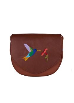 brązowa torebka damska skórzana na ramię  z haftem  Birdy ze sklepu Słoń Torbalski w kategorii Listonoszki - zdjęcie 187954722