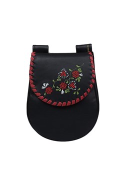 czarna torebka skórzana na ramię Basia Flo z haftem ze sklepu Słoń Torbalski w kategorii Listonoszki - zdjęcie 187954723