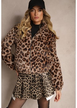 Brązowa Futrzana Kurtka Bomberka ze Stójką w Panterkowy Wzór Vialista ze sklepu renee.pl w kategorii Futra damskie - zdjęcie 187957912