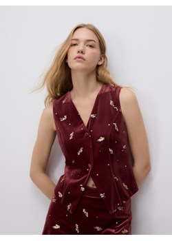 Reserved - Welurowa kamizelka z aplikacją - burgundowy ze sklepu Reserved w kategorii Kamizelki damskie - zdjęcie 187959143