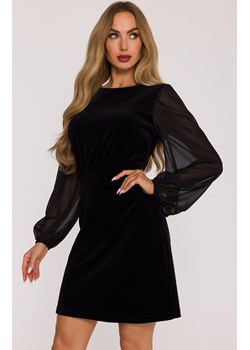 Czarna sukienka damska welurowa z szyfonowymi rękawami M886, Kolor czarny, Rozmiar L, MOE ze sklepu Primodo w kategorii Sukienki - zdjęcie 187963351