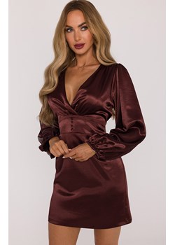 Sukienka mini z bufiastymi rękawami brązowa M888, Kolor brązowy, Rozmiar L, MOE ze sklepu Primodo w kategorii Sukienki - zdjęcie 187963380