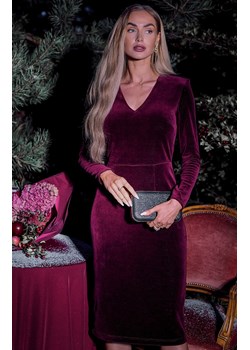 Sukienka welurowa z dekoltem bordowa M889, Kolor bordowy, Rozmiar L, MOE ze sklepu Primodo w kategorii Sukienki - zdjęcie 187963400