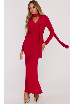 Sukienka damska maxi z szarfą czerwona M891, Kolor czerwony, Rozmiar L, MOE ze sklepu Primodo w kategorii Sukienki - zdjęcie 187963440