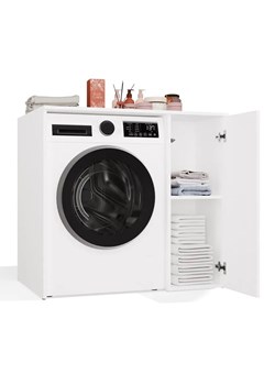 Biała szafka na pralkę z zamykanym regałem C2-N99 ze sklepu Edinos.pl w kategorii Szafki i regały łazienkowe - zdjęcie 187963832