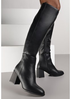 Czarne Kozaki Vices na Obcasie Ozdobione Przeszyciami Cidvira ze sklepu born2be.pl w kategorii Kozaki damskie - zdjęcie 187965154