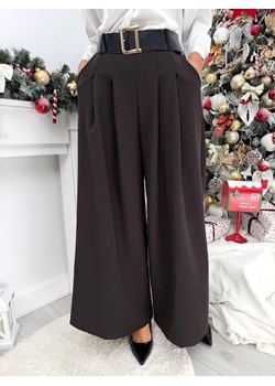 Czekoladowe Eleganckie Spodnie z Szerokimi Nogawkami ze sklepu ModnaKiecka.pl w kategorii Spodnie damskie - zdjęcie 187967452