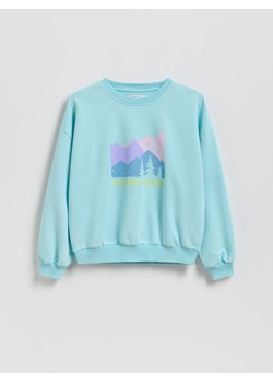 Reserved - Bawełniana koszulka z nadrukiem - jasnoturkusowy ze sklepu Reserved w kategorii Bluzki dziewczęce - zdjęcie 187967600