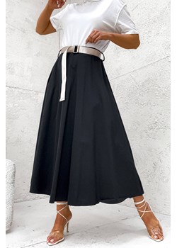 ROZKLOSZOWANA BAWEŁNIANA SPÓDNICA Z PASKIEM- CZARNA ze sklepu olika.com.pl w kategorii Spódnice - zdjęcie 187973480