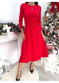 Czerwona Rozkloszowana Sukienka z Paskiem ze sklepu ModnaKiecka.pl w kategorii Sukienki - zdjęcie 187973624