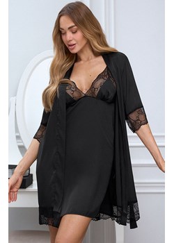 Komplet czarna koszulka nocna i szlafrok SECOND SKIN, Kolor czarny, Rozmiar S/M, PURE SIN ze sklepu Intymna w kategorii Koszule nocne - zdjęcie 187974821