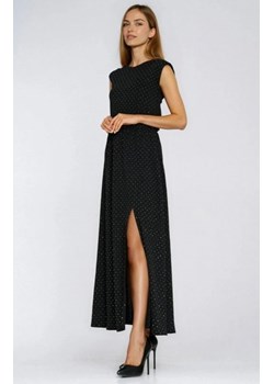 Czarna długa dzianinowa sukienka z błyszczącymi, srebrnymi dżetami ze sklepu intimiti.pl w kategorii Sukienki - zdjęcie 187977274
