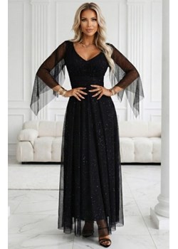 Numoco 655-1 długa połyskująca w świetle suknia z dekoltem i transparentnym rękawkiem ze sklepu intimiti.pl w kategorii Sukienki - zdjęcie 187977392