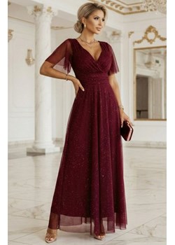 Numoco 635-5 MELANIA długa błyszcząca suknia z dekoltem i krótkim rękawkiem ze sklepu intimiti.pl w kategorii Sukienki - zdjęcie 187977473