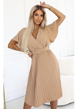 Numoco 607-2 LYRA plisowana sukienka midi z kopertowym dekoltem i szerokim paskiem ze sklepu intimiti.pl w kategorii Sukienki - zdjęcie 187977862