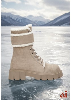 Ciemnobeżowe Botki Workery na Grubej Podeszwie z Futerkiem Valiro ze sklepu renee.pl w kategorii Workery damskie - zdjęcie 187978202