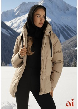 Ciemnobeżowa Kurtka Basic Pikowana z Nieodpinanym Kapturem Vertirya ze sklepu renee.pl w kategorii Kurtki damskie - zdjęcie 187978221