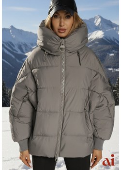 Szara Oversizowa Kurtka Puffer z Kaputrem Mevenassa ze sklepu renee.pl w kategorii Kurtki damskie - zdjęcie 187978243