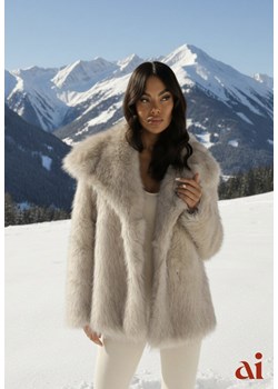 Beżowa Dwurzędowa Kurtka Futerko Oversize Nenalla ze sklepu renee.pl w kategorii Futra damskie - zdjęcie 187978244