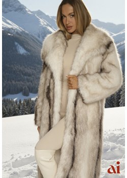Biały Płaszcz Futerko o Prostym Kroju z Szerokim Kołnierzem Ezilana ze sklepu renee.pl w kategorii Futra damskie - zdjęcie 187978253