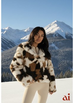 Brązowo-Beżowa Dwurzędowa Kurtka Futerko Oversize Nenalla ze sklepu renee.pl w kategorii Futra damskie - zdjęcie 187978262