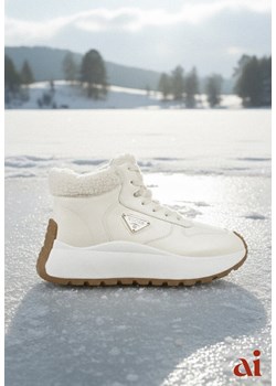 Beżowe Sneakersy Śniegowce Vices na Platformie Ozdobione Trójkątną Aplikacją Ficebia ze sklepu renee.pl w kategorii Buty sportowe damskie - zdjęcie 187978273