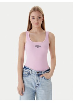 Guess Jeans Top W6RP20 KA0H1 Różowy Slim Fit ze sklepu MODIVO w kategorii Bluzki damskie - zdjęcie 187978953