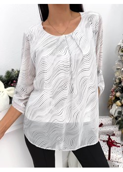 Biała Elegancka Bluzka z Czarnym Wzorem ze sklepu ModnaKiecka.pl w kategorii Bluzki damskie - zdjęcie 187979723