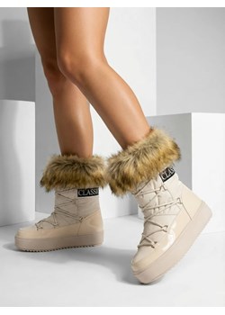 Royalfashion Beżowe wsuwane botki a'la śniegowce damskie Gomllo ze sklepu royalfashion.pl w kategorii Śniegowce damskie - zdjęcie 187982154
