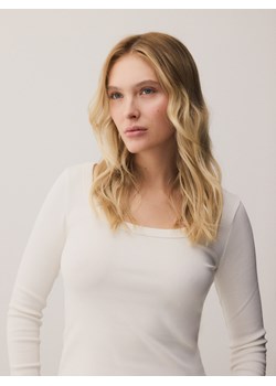 Reserved - Bawełniany longsleeve - złamana biel ze sklepu Reserved w kategorii Bluzki damskie - zdjęcie 187982444