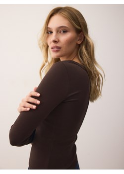 Reserved - Bawełniany longsleeve - ciemnobrązowy ze sklepu Reserved w kategorii Bluzki damskie - zdjęcie 187982451