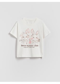 Reserved - T-shirt z nadrukiem - kremowy ze sklepu Reserved w kategorii Bluzki dziewczęce - zdjęcie 187983134