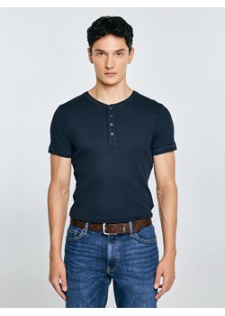 Koszulka męska z prążkowanej dzianiny granatowa Basicag 403 ze sklepu Big Star w kategorii T-shirty męskie - zdjęcie 187984274