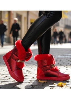 Czerwone dziewczęce trapery z futerkiem /G5-2 15037 T392/ ze sklepu Pantofelek24.pl w kategorii Buty zimowe dziecięce - zdjęcie 187985473