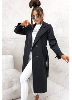 DŁUGI PŁASZCZ TRENCZ WIĄZANY W PASIE- CZARNY ze sklepu olika.com.pl w kategorii Płaszcze damskie - zdjęcie 187986614
