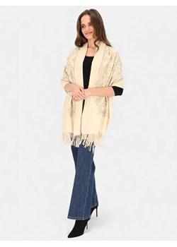 Beżowy szal z wełny i kaszmiru z haftem Potis & Verso ze sklepu Eye For Fashion w kategorii Szaliki i chusty damskie - zdjęcie 187986693