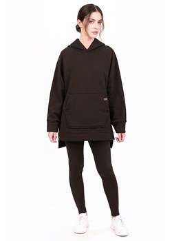 Vivisence 9207kmpl komplet bluza z kapturem, prążkowane legginsy brązowy ze sklepu kontri.pl w kategorii Komplety i garnitury damskie - zdjęcie 187986804