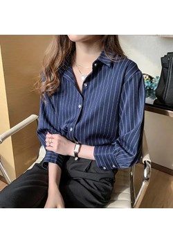 Damska klasyczna koszula w paski - Niebieski S ze sklepu Intimica.pl w kategorii Koszule damskie - zdjęcie 187987143