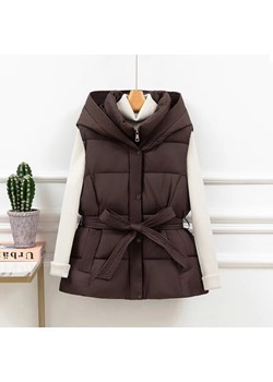 Puchowa kamizelka damska z kapturem - Brązowy S ze sklepu Intimica.pl w kategorii Kamizelki damskie - zdjęcie 187987311