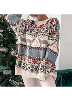 Świąteczny damski sweter - Beżowy S ze sklepu Intimica.pl w kategorii Swetry damskie - zdjęcie 187987321