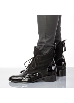Czarne sznurowane Polskie botki damskie zimowe Suzana 4083r Skóra Laki ze sklepu suzana.pl w kategorii Botki - zdjęcie 187990152