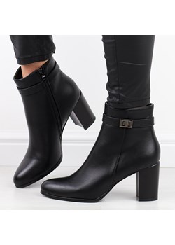 Czarne z eko skóry botki damskie słupek Sergio Leone Bt350 ze sklepu suzana.pl w kategorii Botki - zdjęcie 187990190