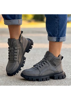 Szare botki damskie na traperze Sergio Leone Bt750 ze sklepu suzana.pl w kategorii Workery damskie - zdjęcie 187990311